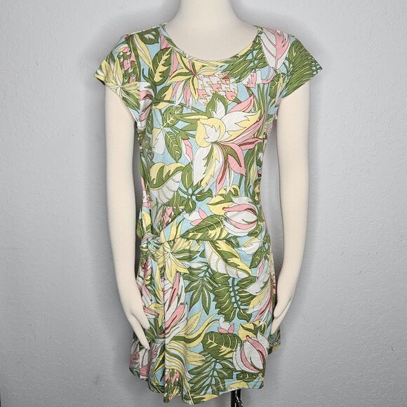 Talbots Petite 100% Cotton Tropical Floral Print Wrap Dress Multicolor Size MP - Picture 1 of 6